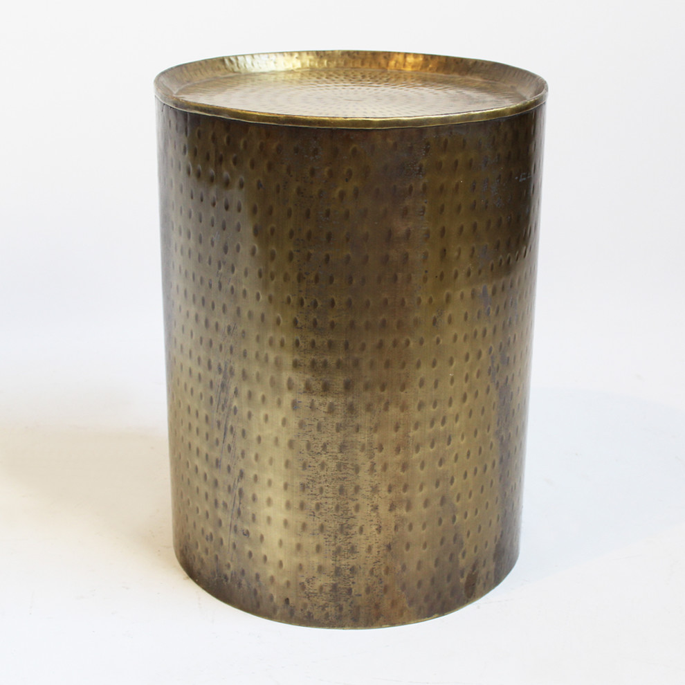 Brass Hammered Round Side Table   Industrial   Side Tables And End Tables   by Design Mix Furniture  Houzz