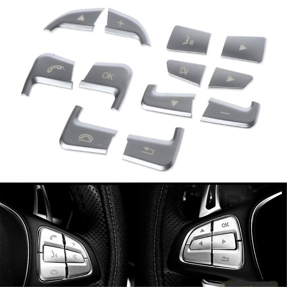 12pcs / Set Steering Wheel Button Sticker Decorative Decal Covers For Mercedes Benz Glc C Class A B Gla Cia Cls On Gls Glk Q9qd Silver