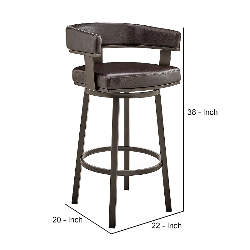 Jack 30 Inch Bar Height Stool， Swivel Chair， Vegan Faux Leather， Brown