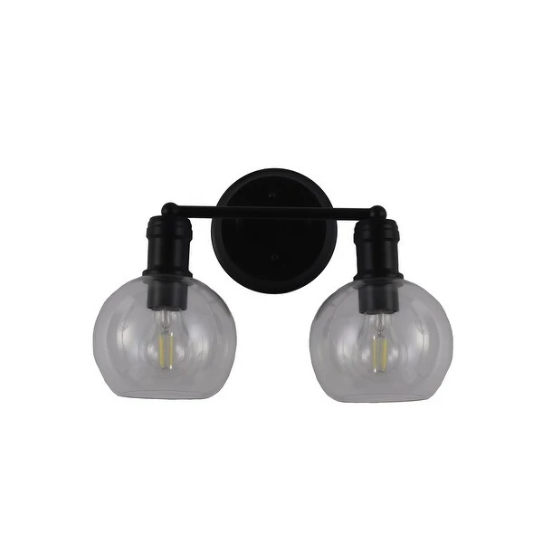 2-light Matte Black Bath/ Vanity Fixture w/ Clear Globe Glass