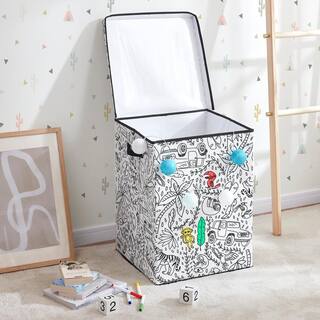 BAUM Kid's White Coloring Cube Storage Bin Hamper with Washable Markers (4-Pack) 21A349JE