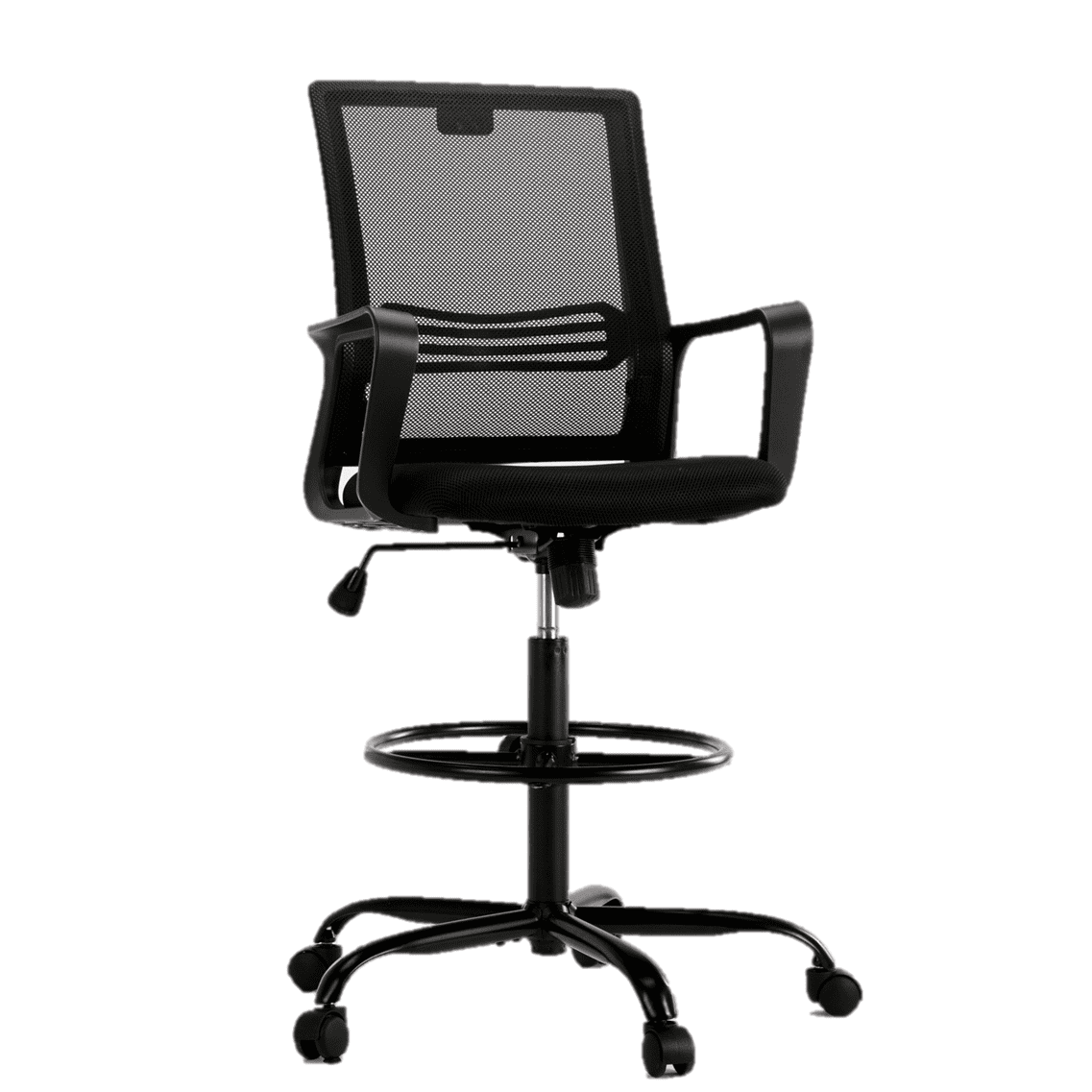 Tall Office Chair, Mesh Back Drafting Chair, Ergonomic Swivel Rolling Desk Chair with Adjustable Foot Ring for Home Bar Kitchen, Black