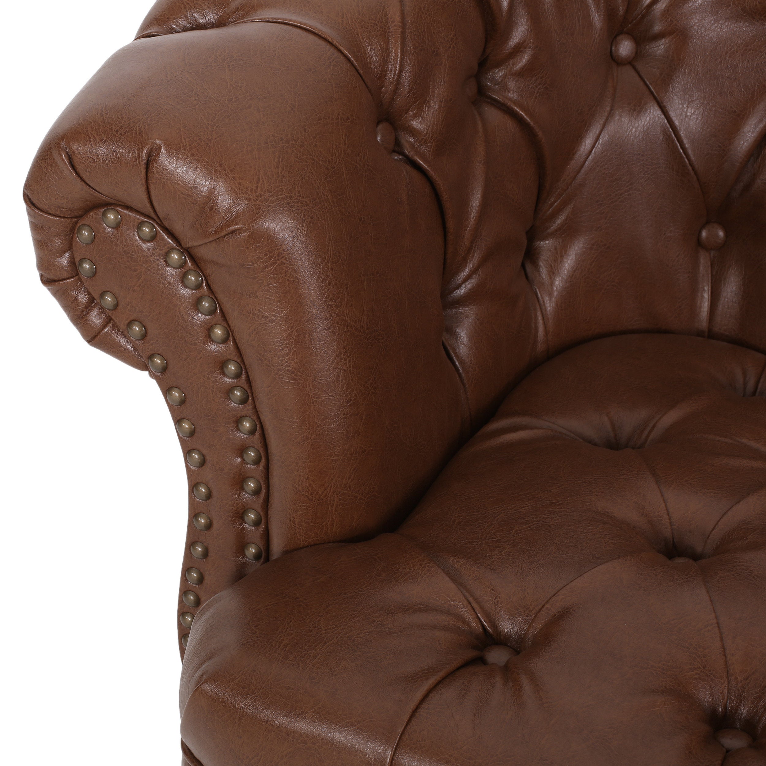 Trask Contemporary Leather Tufted Loveseat with Nailhead Trim