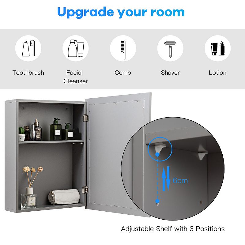 Wall Mounted Adjustable Medicine Storage Mirror Cabinet