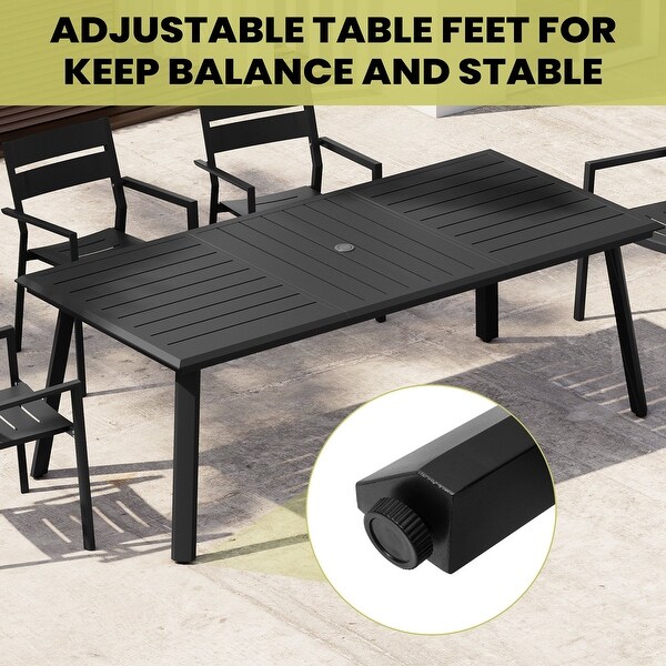 Outdoor Aluminum Dining Table Black with Umbrella Hole