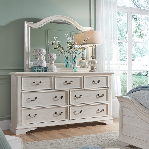 Bayside Antique White Dresser and Mirror - - 17305826