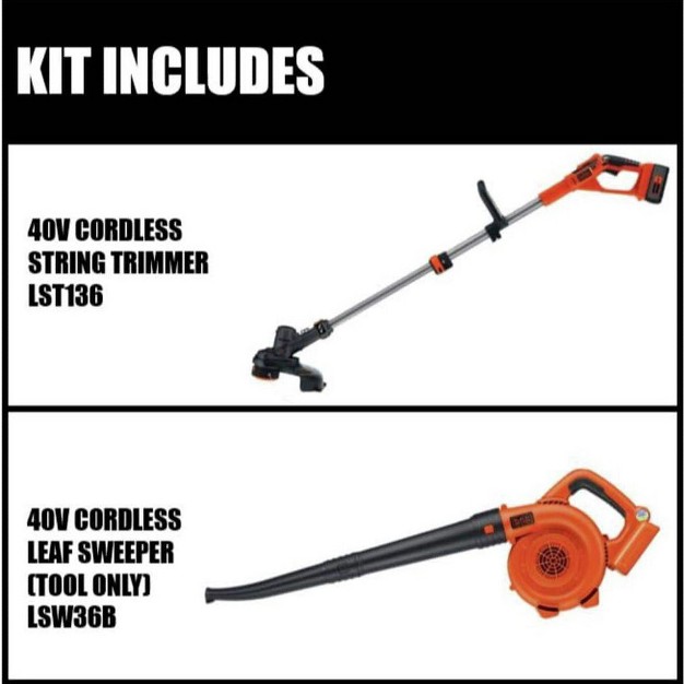 Black amp Decker Lcc140 40v Max Lithium ion Cordless String Trimmer And Sweeper Kit 2 Ah