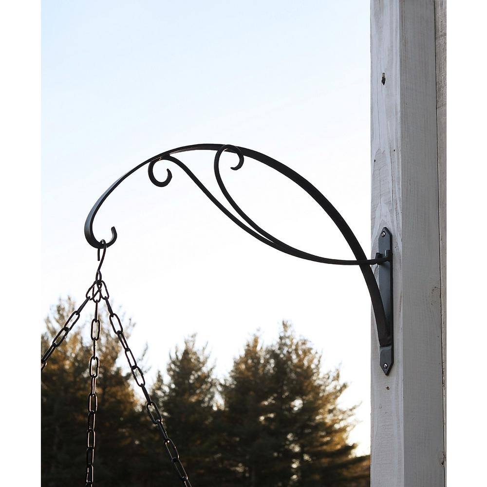 ACHLA DESIGNS 24 in. W Black Powder Coat Metal Curling Scroll Bracket for Large Baskets B-36