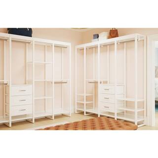 CLOSETS By LIBERTY 84 in. W White Adjustable Wood Closet System with 10-Shelves 5-Rods and 3-Drawers HS4754-RW-07