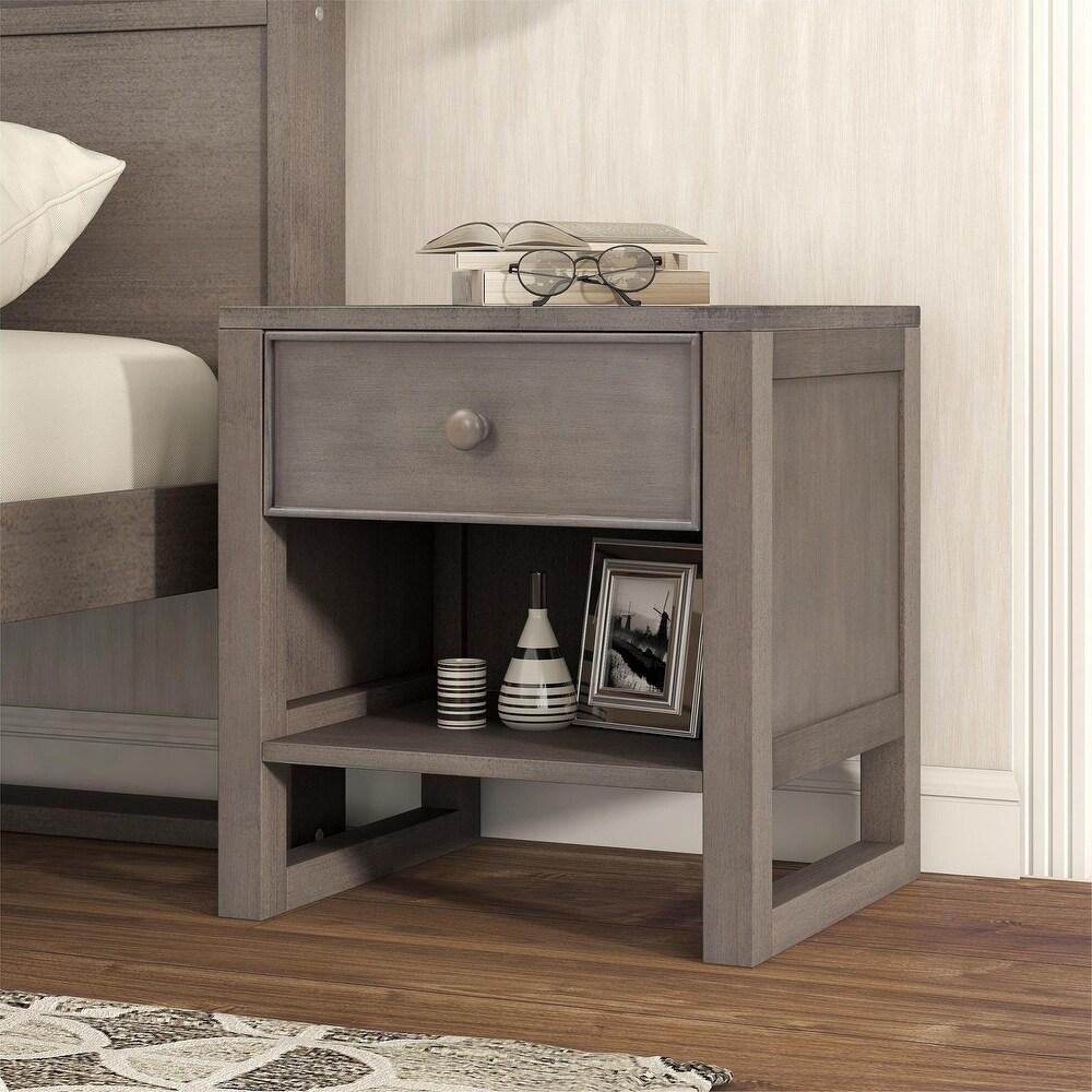 Wooden Nightstand with a Drawer and an Open Storage  End Table for Bedroom