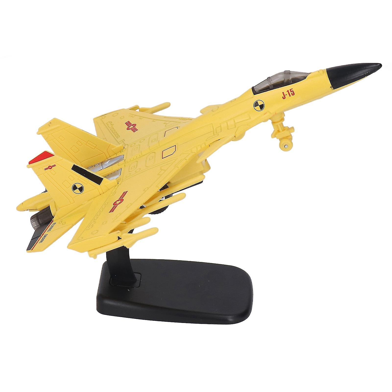 Fighter Aircraft Model Pull Back with Display Stand Sound Light Alloy Aircraft Model for Boy Kids Yellow