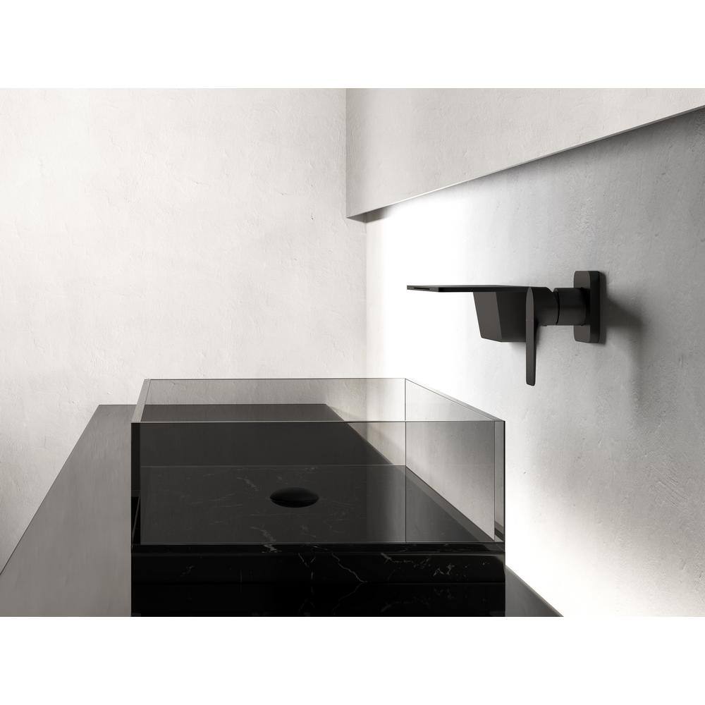 UKISHIRO Widespread Waterfall Single Handle Wall Mounted Bathroom Faucet in Matte Black DT00JN211116010