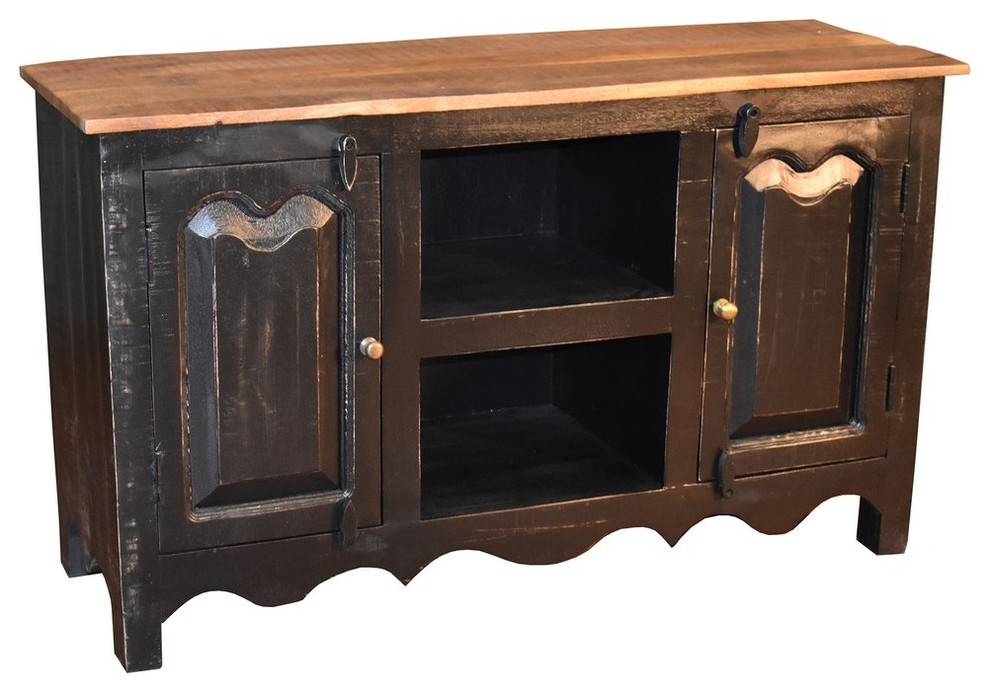 Ventura Solid Wood TV Stand  Sideboard  Distressed Black   Traditional   Entertainment Centers And Tv Stands   by Crafters and Weavers  Houzz