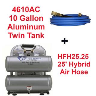 California Air Tools Ultra Quiet Oil-Free 4.6 Gal. 1 Hp 120 PSI Electric Aluminum Twin Air Compressor with 25 ft. Air Hose CAT-4610ACH