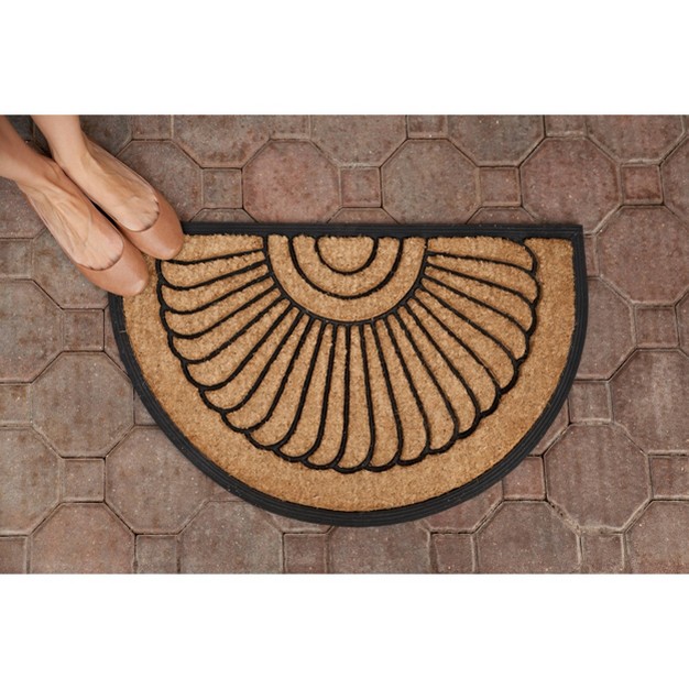 X 2 x27 5 quot Shell Half circle Indoor outdoor Recycled Rubber coir Doormat Natural black Entryways