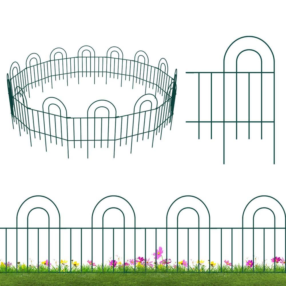 FENCY 32 in. Green Metal Decorative Garden Border Fence HD-A-HW89006