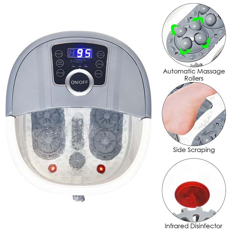 Heated Foot Spa Bath Massager with Bubbles, 16 Pedicure Shiatsu Roller Massage Points, Electric Foot Soaker Tub