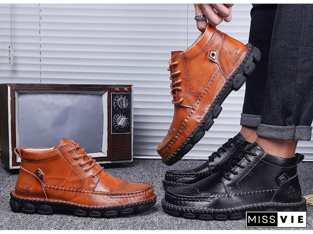 Cow Split Leather Men Boots Comfortable Boots Men Footwear Rubber Ankle Boots Men's Shoes