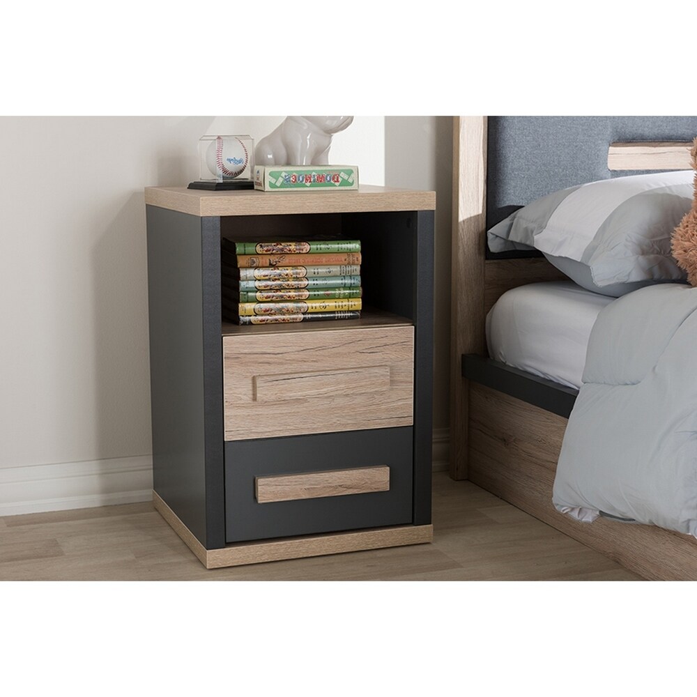 Urban Designs Dark Grey and Light Brown Two Tone 2 Drawer Nightstand