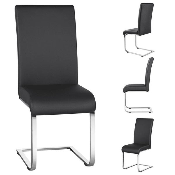 2PCS Modern PU Leather High-back Dining Chairs for Kitchen， Black