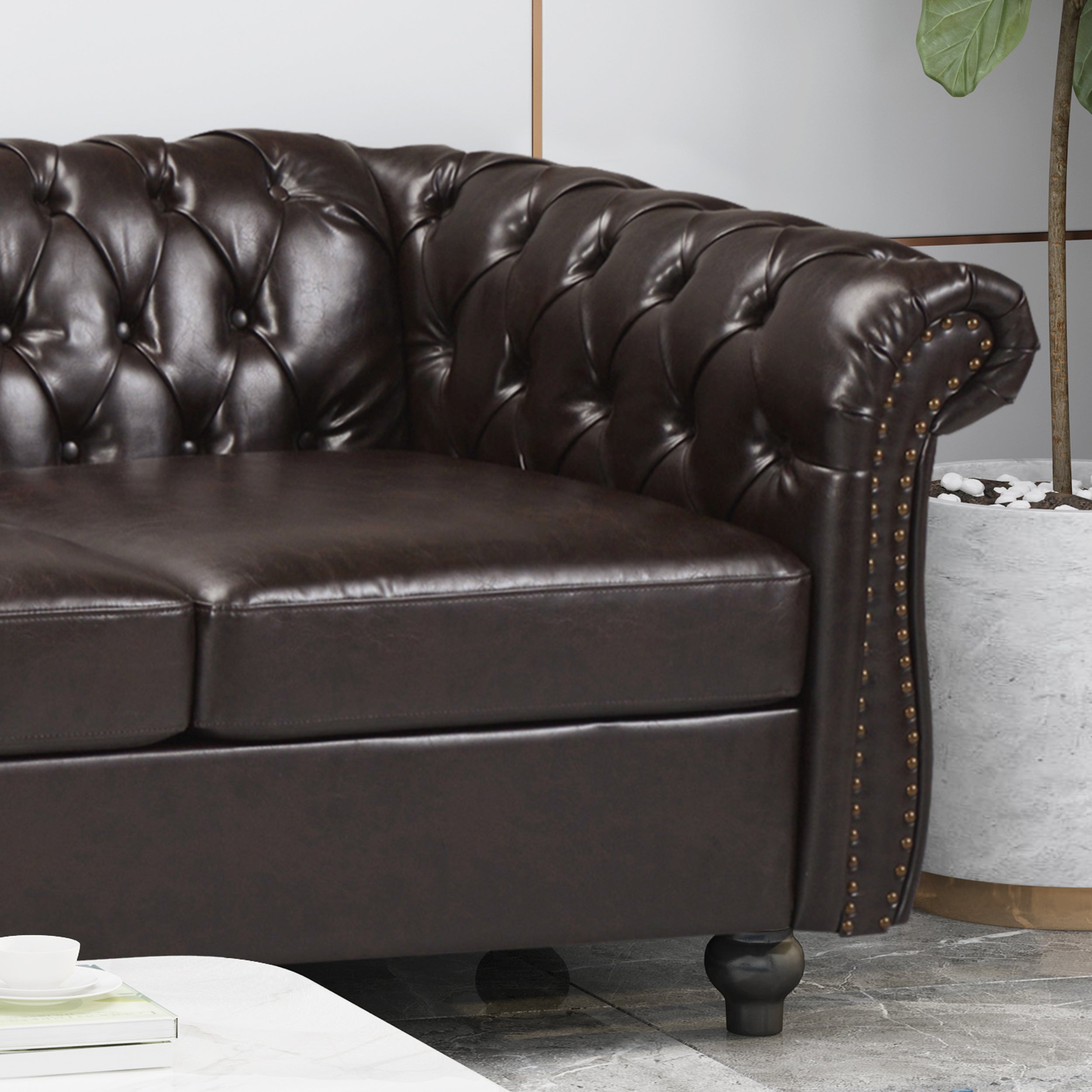 Adetokunbo Tufted Leather Chesterfield 3 Seater Sofa