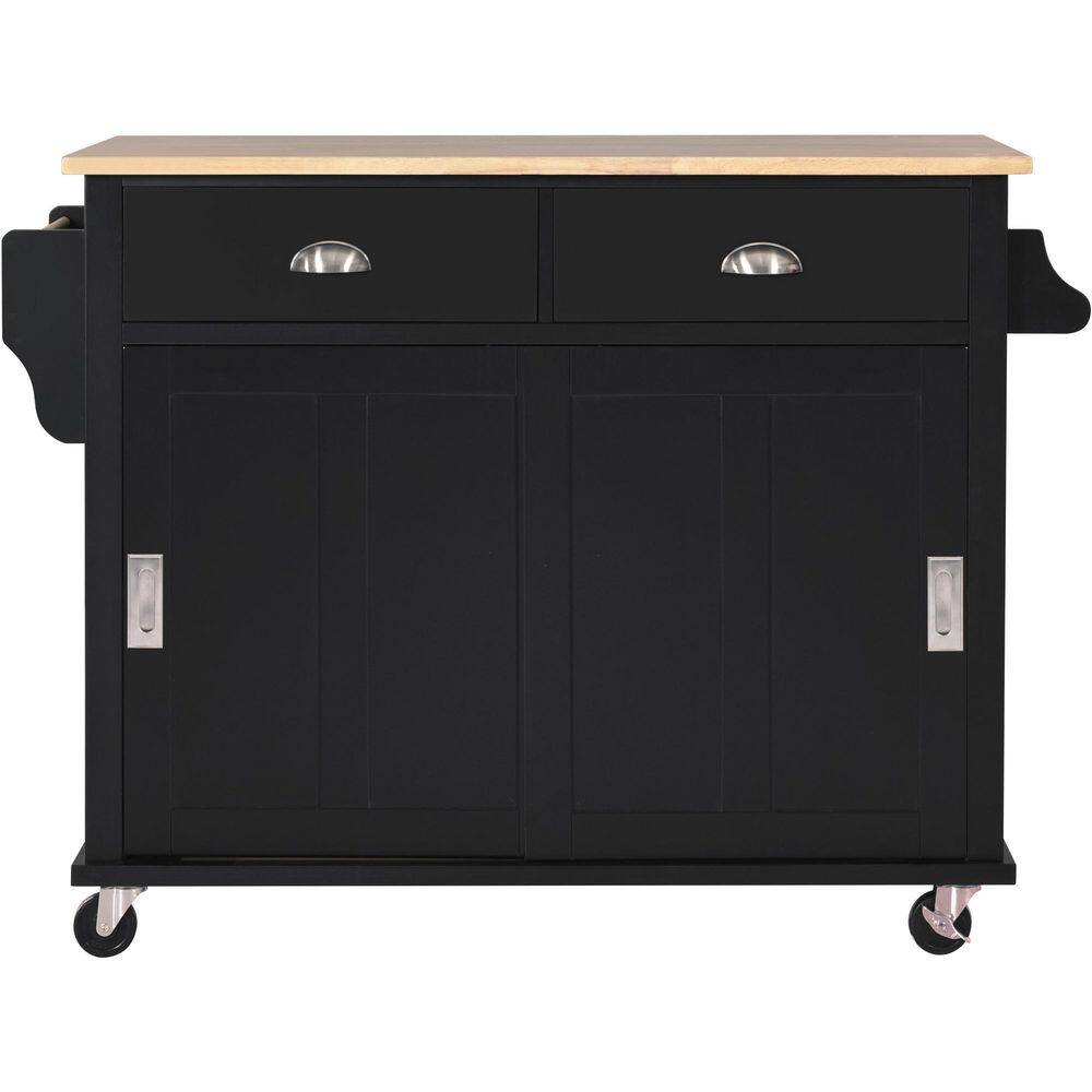 52.2 in. W x 20.5 in. D x 36.6 in. H Black Drop-Leaf Countertop Kitchen Island with Storage Cabinet and 2-Drawers wykkisland05