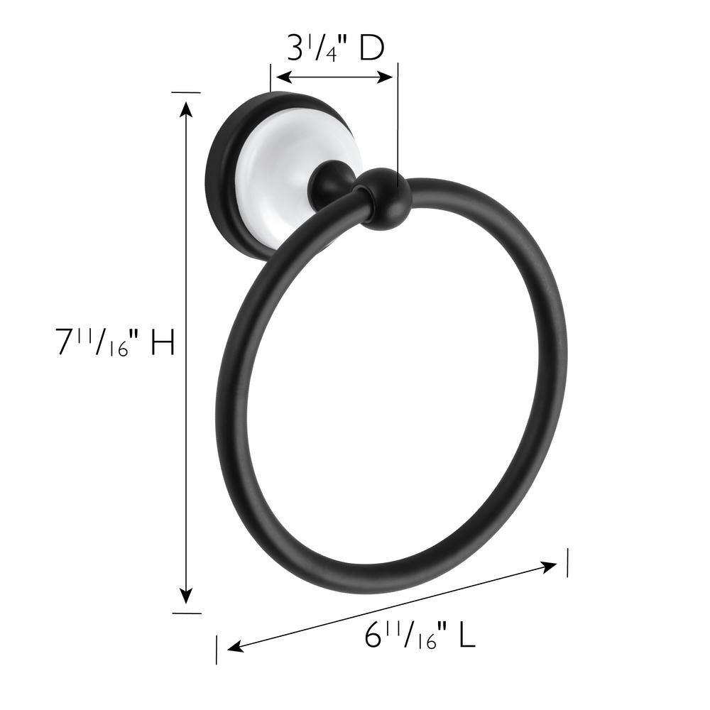 Design House Savannah Wall Mounted Towel Ring in Matte Black and White 559278