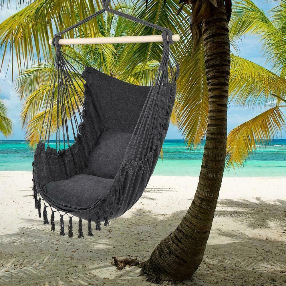 Zprotect Hammock Chair Hanging Rope Swing Chair with 2 Seat Cushions for Bedroom Patio Yard Garden