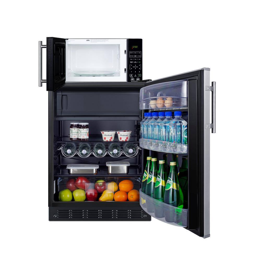 Summit Appliance 23.63 in. W 4.9 cu. ft. Mini Refrigerator in Stainless Steel with Freezer and 0.7 cu. ft. Microwave MRF66BK2SSA