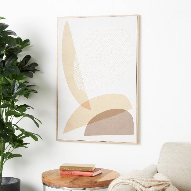 Wooden Abstract Overlapping Shapes Framed Wall Art With White Fabric Detailing Brown Olivia amp May