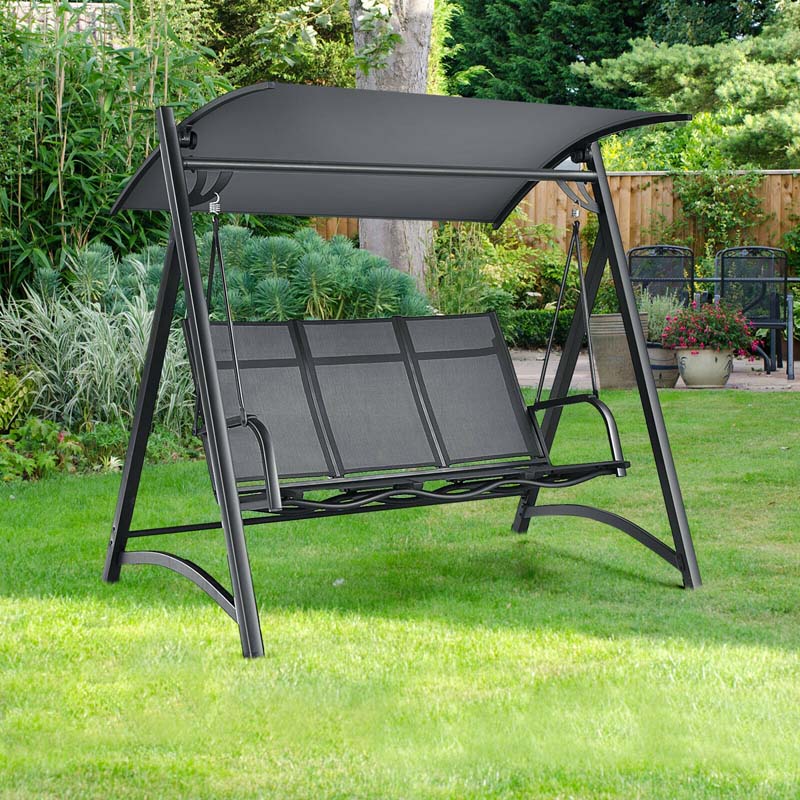 3-Person Anti-rust Aluminum Outdoor Patio Porch Swing Chair Bench Glider with Adjustable Canopy