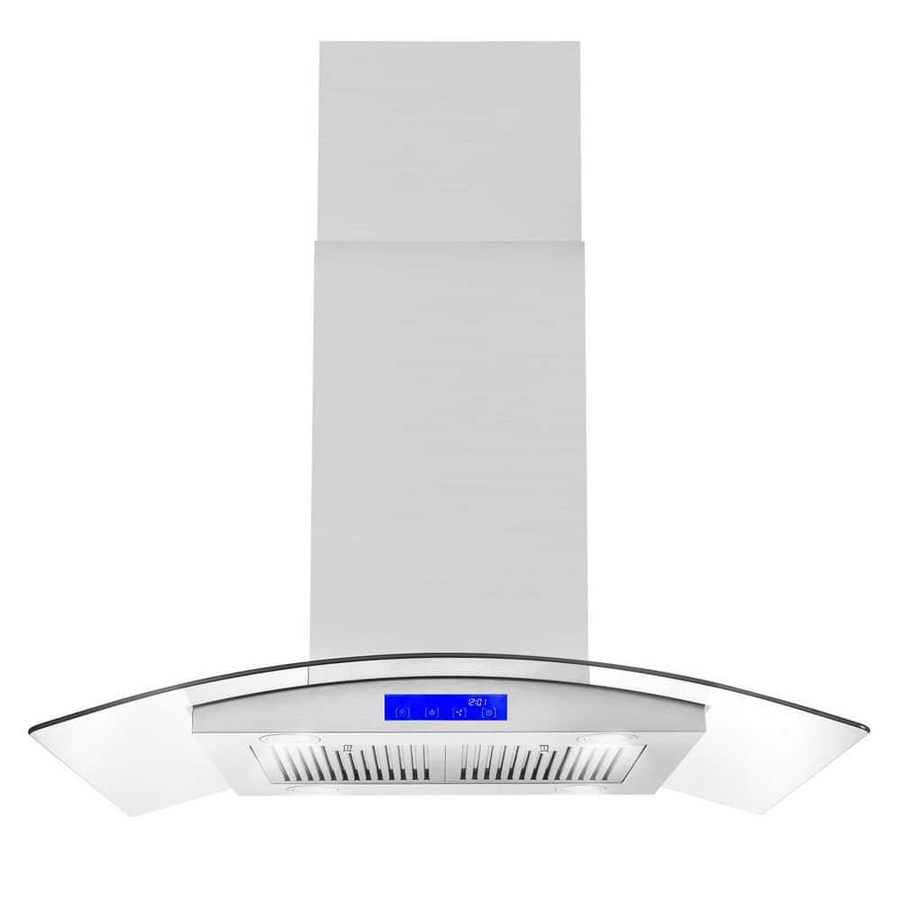 Cosmo 36 in Ducted Island Range Hood in Stainless Steel with LED Lighting and Permanent Filters