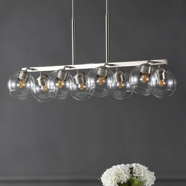 8 light Julian Farmhouse Bohemian Iron glass Linear Led Pendant Nickel clear Jonathan Y