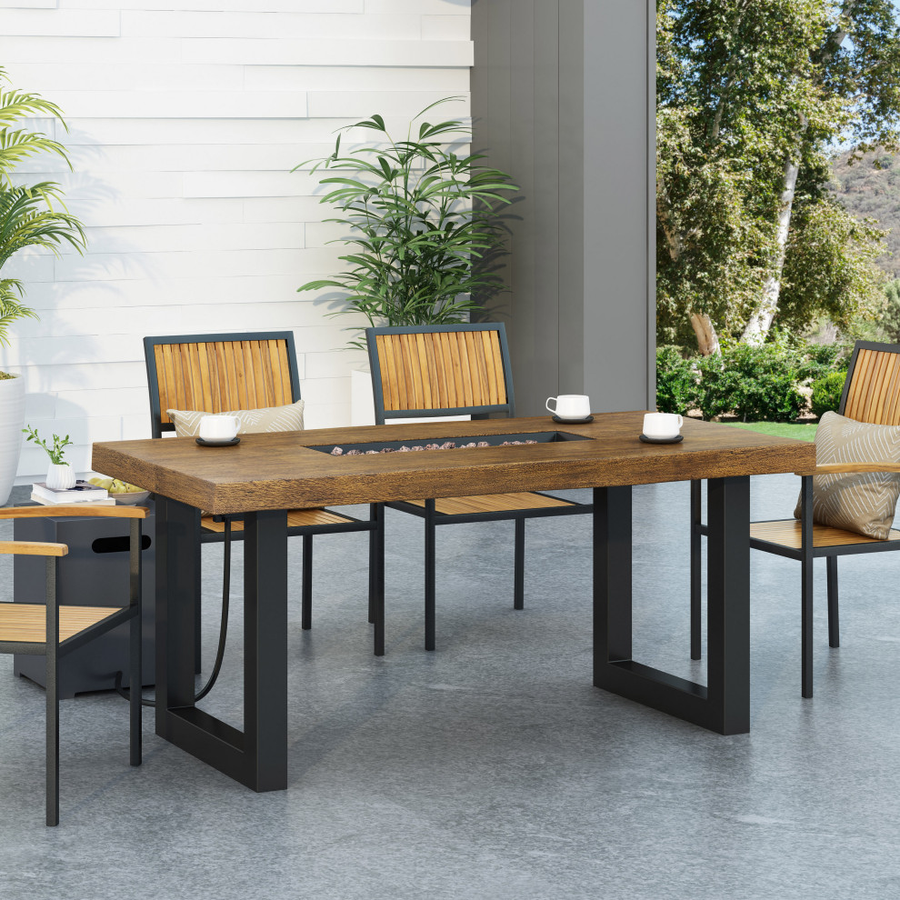 Collinston Outdoor 40 000 BTU Fire Pit Dining Table With Tank Holder   Industrial   Outdoor Dining Tables   by GDFStudio  Houzz