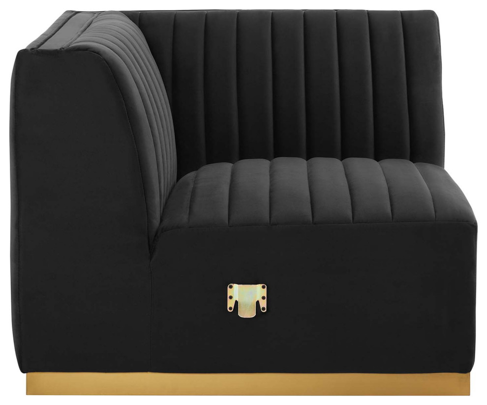 Conjure Channel Tufted Performance Velvet Left Corner Chair  Gold Black   Contemporary   Armchairs And Accent Chairs   by GwG Outlet  Houzz