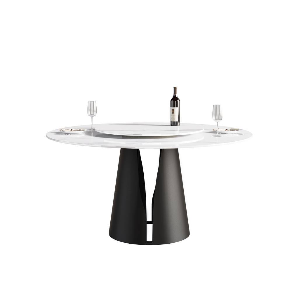 JE Home 59.05 in. White Modern Round Sintered Stone Tabletop Dining Table With Carbon Stainless Steel Base (Seats 8) PVS-DT0141DW150