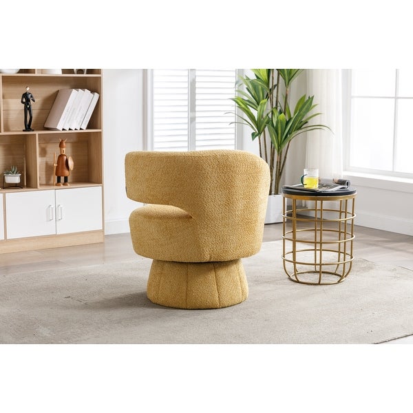 360 Degree Swivel Barrel Accent Chair， Unique Design Chenille Chair， Lazy Single Sofa for Living Room