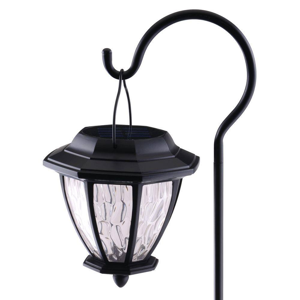 Hampton Bay Solar Matte Black Outdoor Integrated LED Shepard Hook Landscape Path Light with Hammered Lens (4-Pack) 93603