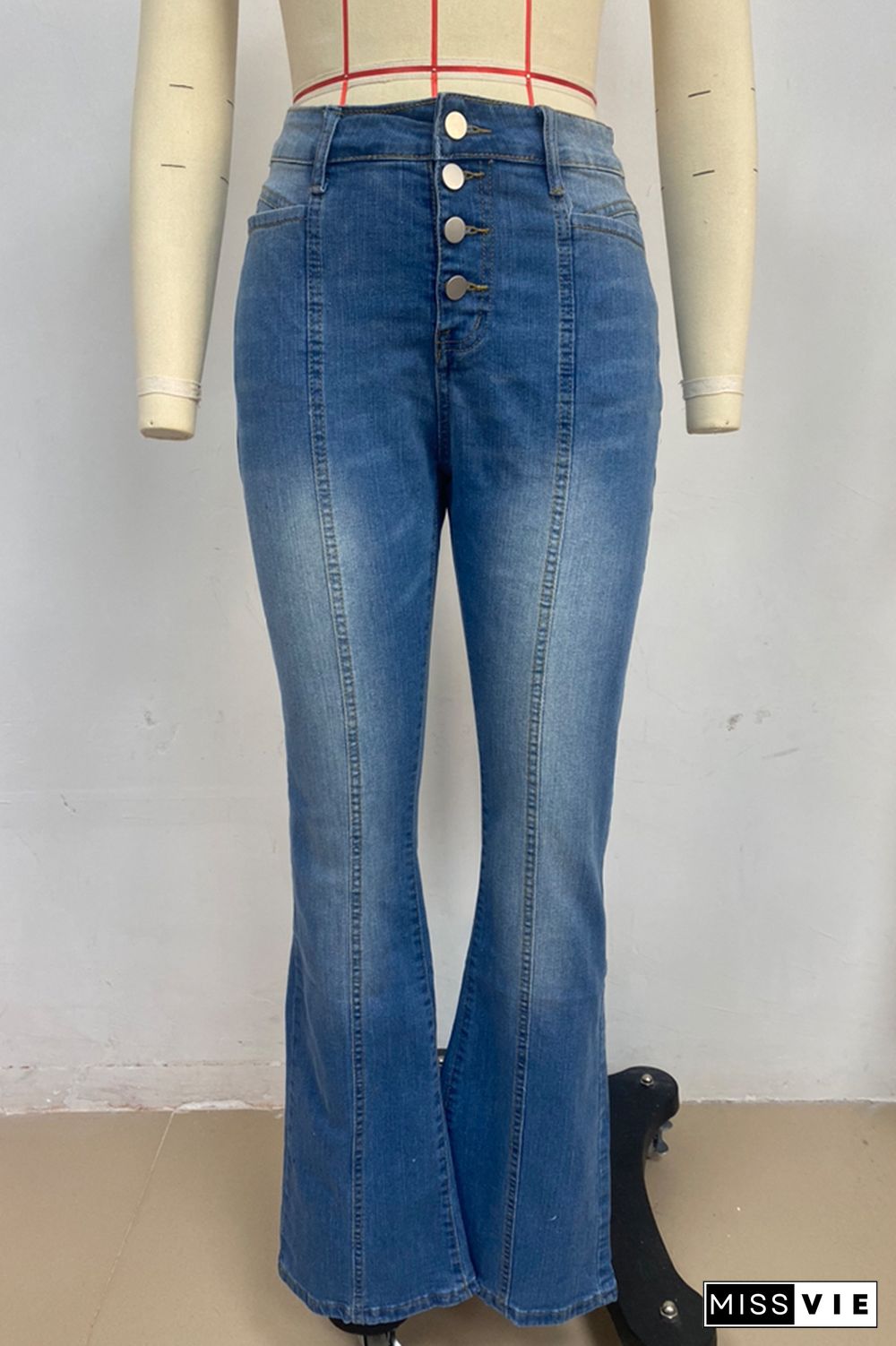 Washed Flare Jeans with Pockets