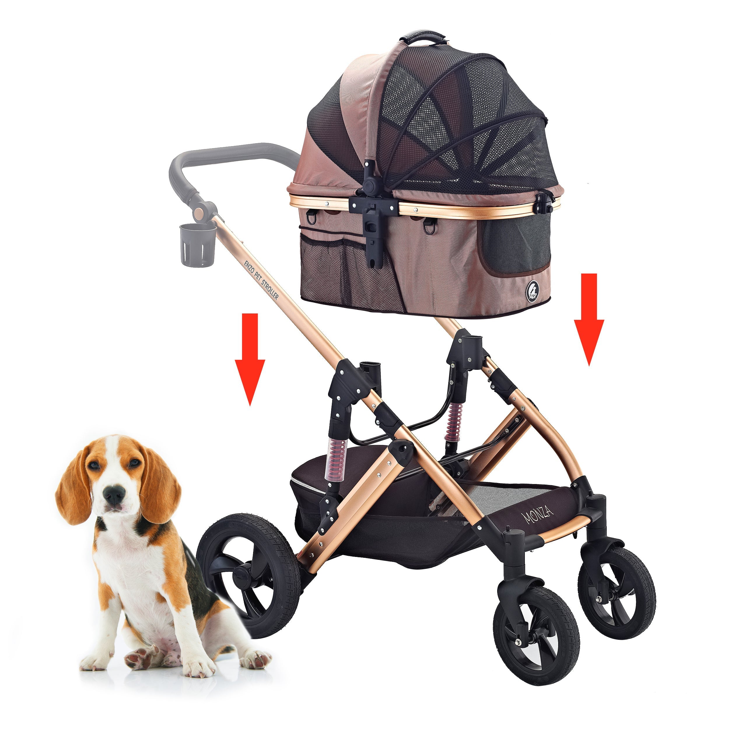 ENZO Pet Stroller Monza Luxury 3-In-1 Stroller， Travel Carrier， Car Seat For Pets (Gold)