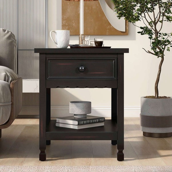 Classical End Table with Open Styled Shelf Large Storage Space