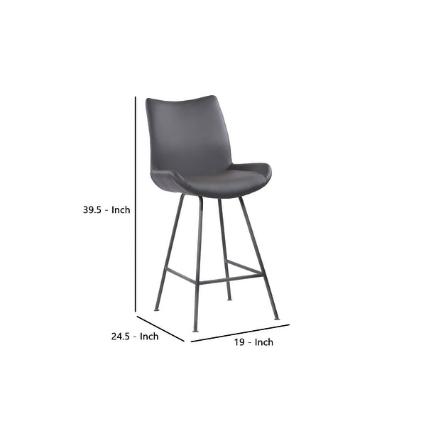 Metal Counter Height Barstool with Curved Tall Back， Gray