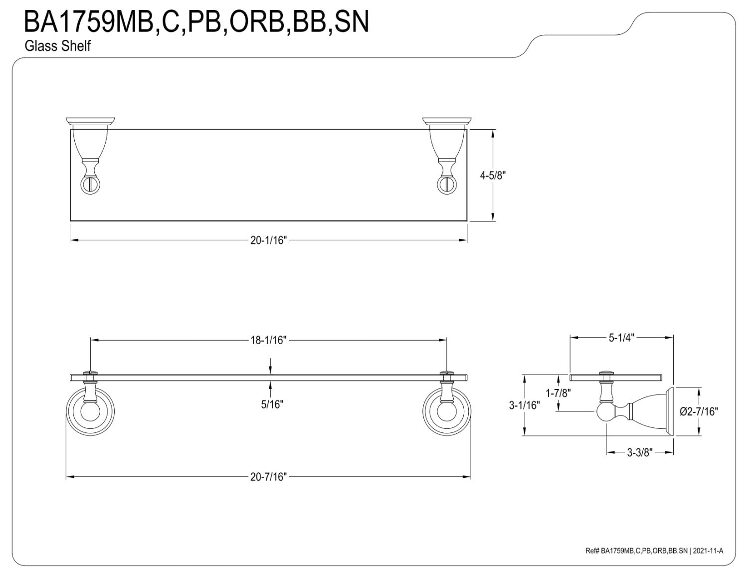 Kingston Brass BA1759ORB Heritage Bathroom Glass Shelf, Oil Rubbed Bronze