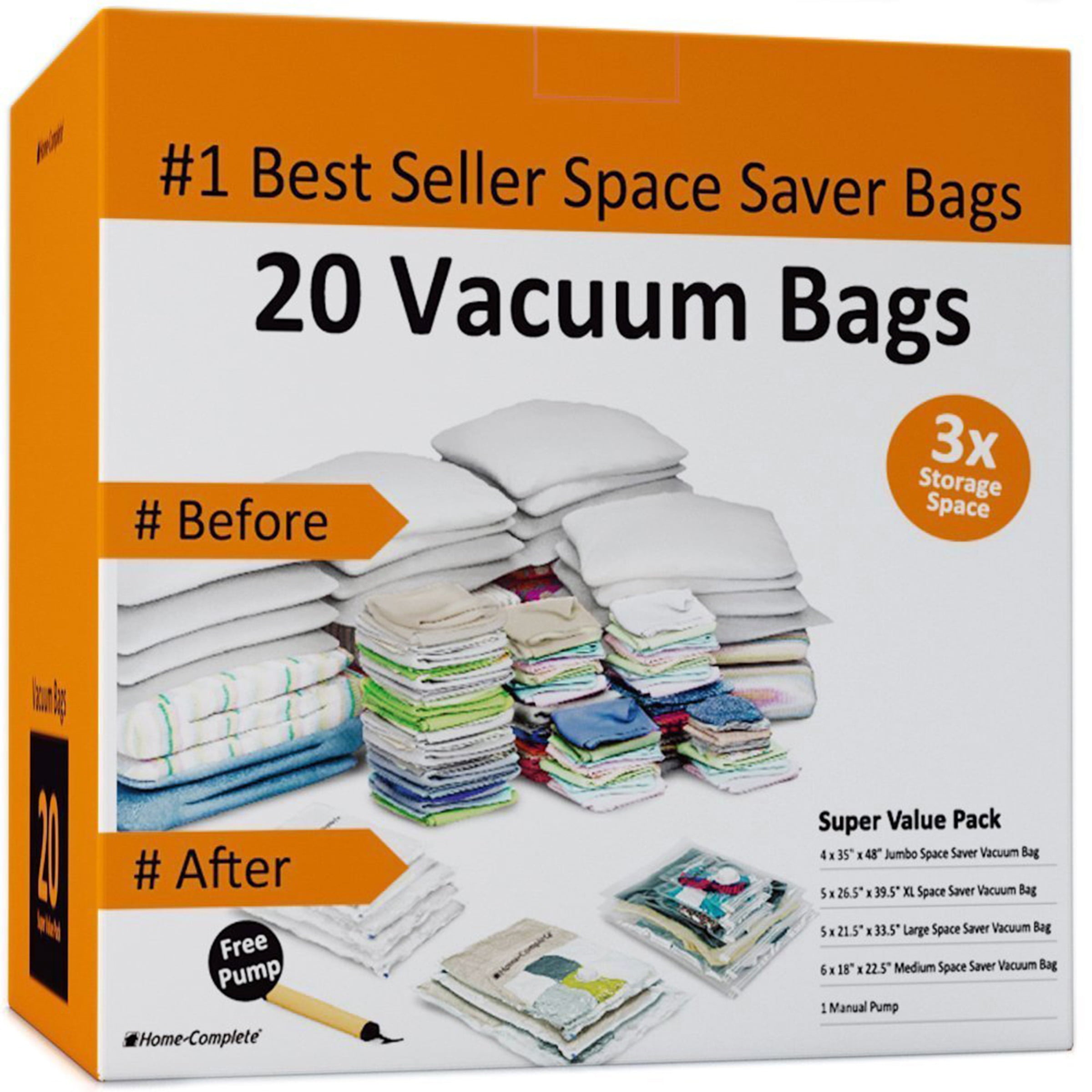 Vacuum Storage Bags-Space Saving Air Tight Compression-Shrink Down Closet Clutter, Store and Organize Clothes, Linens, Seasonal Items by Everyday Home (Available in 10, 15, 20, Or 25 Ct.)