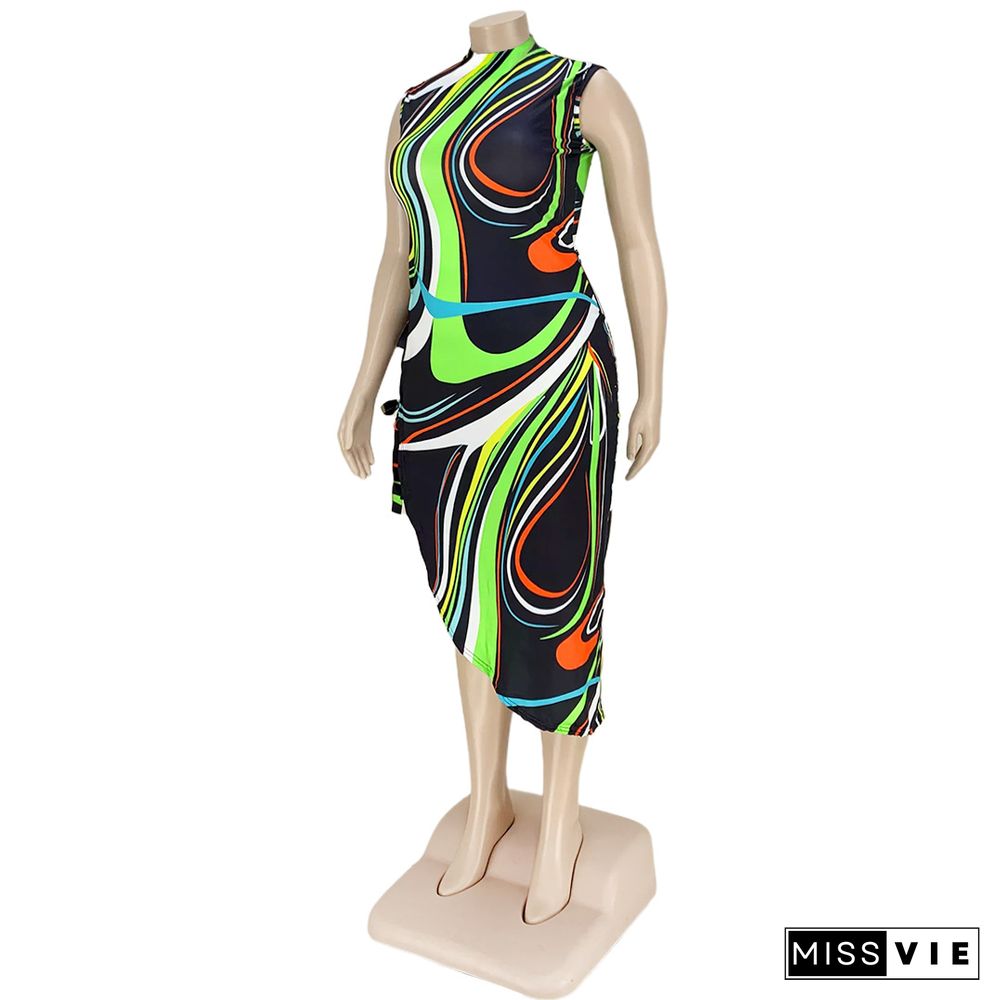 Colorful Striped Print Side Slit Bandage Maxi Dress