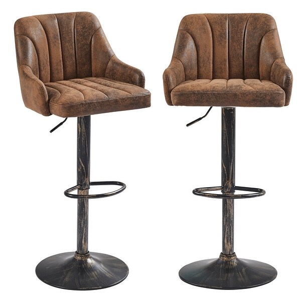 Adjustable Armless Swivel PU Leather Bar Stools Chrome Air Lift Counter Height Stools Set of 2