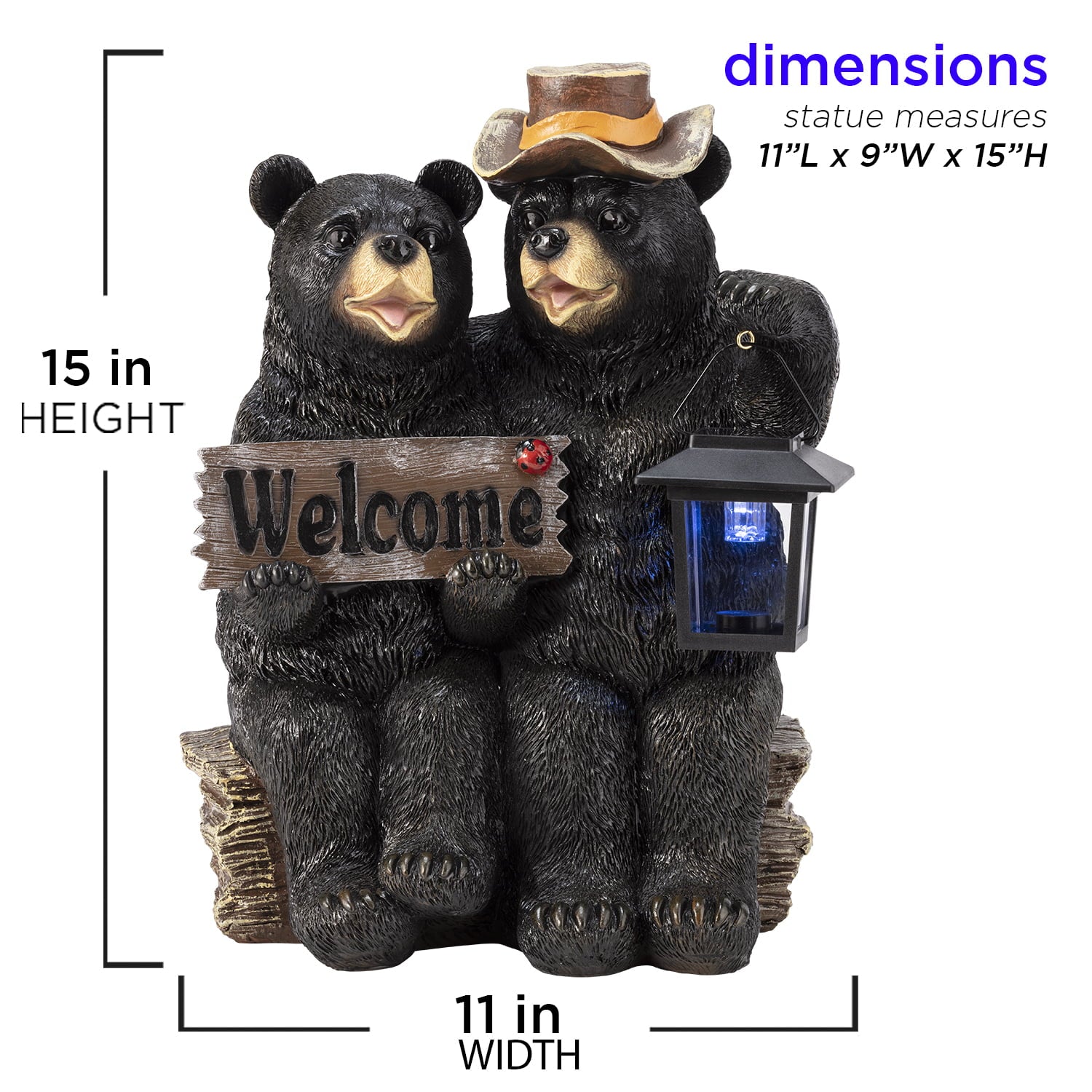 Alpine Corporation Bear Couple with Lantern and Welcome Sign Statue with Solar LED Lights