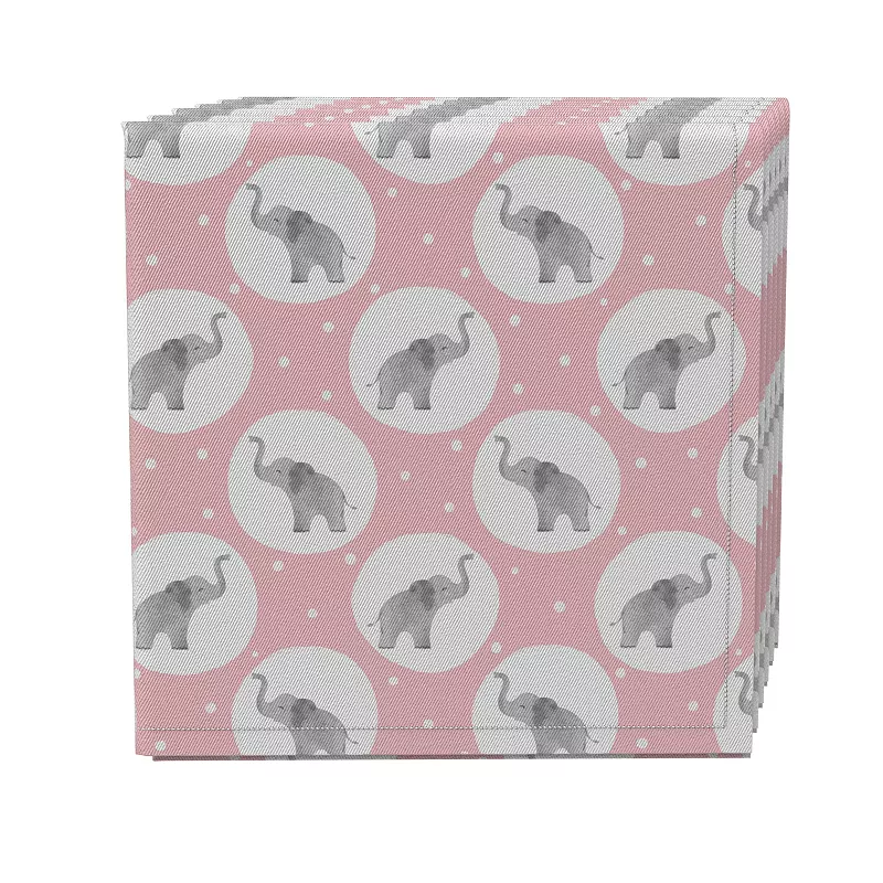 Napkin Set of 4， 100% Cotton， 20x20， Pink Elephant Polka Dots