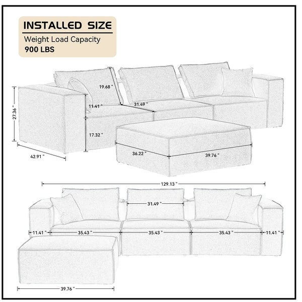 Williamspace Modern Upholstered Sectional Sofa for Living Room