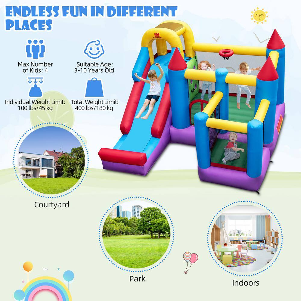 Costway 5-In-1 Inflatable Bounce House with Basketball Rim and Climbing Wall with 735-Watt Blower NP10535US